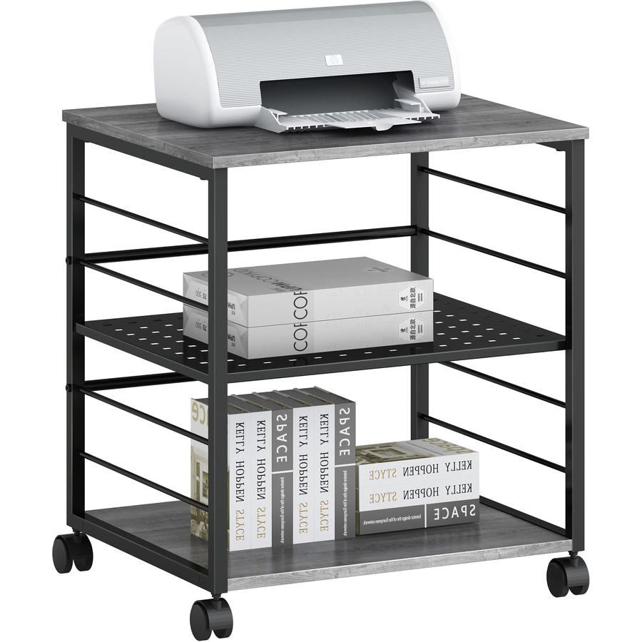 Lorell Deskside Mobile Machine Stand - 200 lb Load Capacity - 26.5" Height x 23.6" Width x 19.6" Depth - Desk - Powder Coated - Metal, Laminate, Polyvinyl Chloride (PVC) - Charcoal, Black. Picture 15