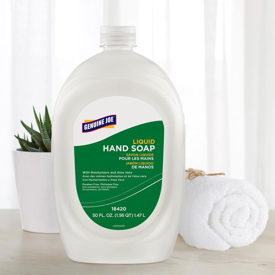 Genuine Joe Lotion Soap - 50 fl oz (1478.7 mL) - Bottle Dispenser - Hand, Skin - White - Anti-irritant - 4 / Carton. Picture 2