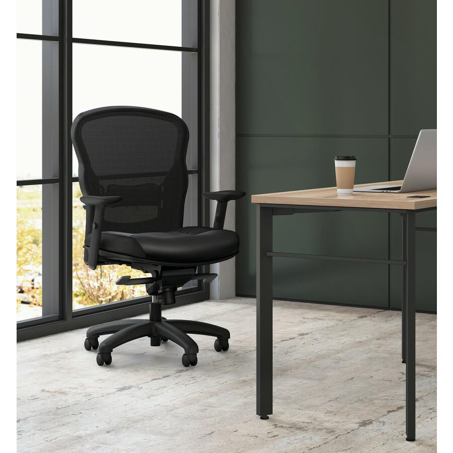 HON Wave Chair - Black Bonded Leather Seat - Black Bonded Leather, Mesh Back - Black Reinforced Resin Frame - High Back - 5-star Base - Black. Picture 2