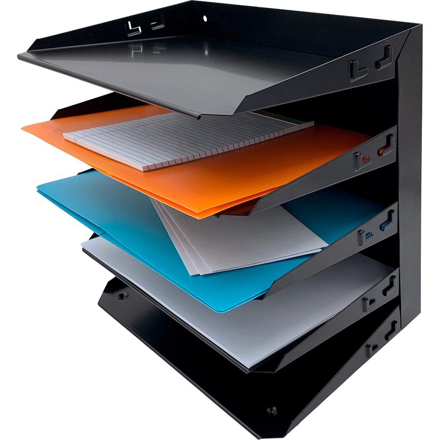 Huron Horizontal Slots Desk Organizer - 5 Compartment(s) - Horizontal - 12" Height x 8.8" Width x 12" Depth - Durable - Black - Steel - 1 Each. Picture 2