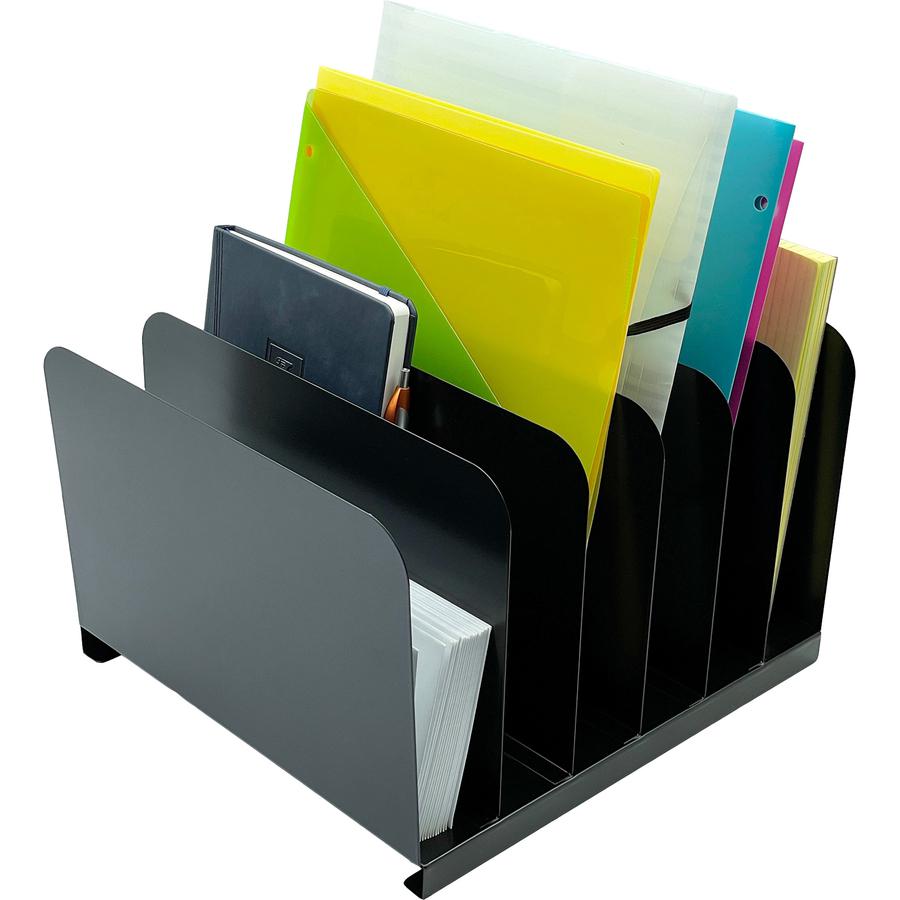 Huron Vertical Desk Organizer - 6 Compartment(s) - Vertical - 8" Height x 11" Width x 12" Depth - Durable - Black - Steel - 1 Each. Picture 2