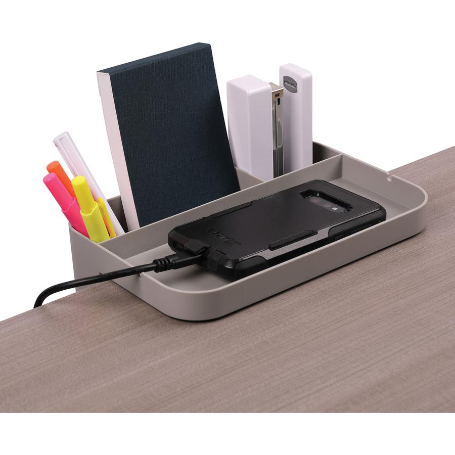 Deflecto Standing Desk Large Desk Organizer Grey - 3 Compartment(s) - 3.5" Height x 9" Width x 6.2" Depth - Portable, Spring Loaded, Built-in Cord Catcher - Acrylonitrile Butadiene Styrene (ABS) - 1 E. Picture 9