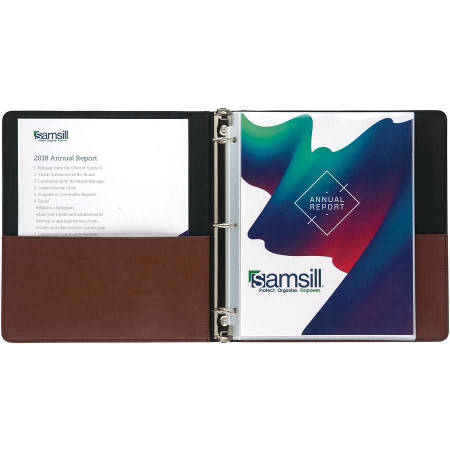 Samsill Contrast Stitch Leather Ring Binder - 1" Binder Capacity - Letter - 8 1/2" x 11" Sheet Size - 200 Sheet Capacity - 1" Ring - Round Ring Fastener(s) - 2 Internal Pocket(s) - Bonded Leather, Lea. Picture 3