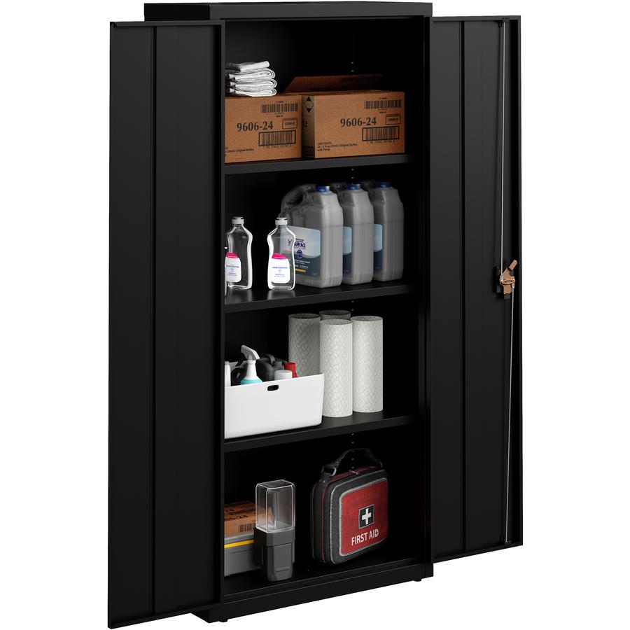Lorell Slimline Storage Cabinet - 30" x 15" x 66" - 4 x Shelf(ves) - 720 lb Load Capacity - Durable, Welded, Nonporous Surface, Recessed Handle, Removable Lock, Locking System - Black - Baked Enamel -. Picture 3