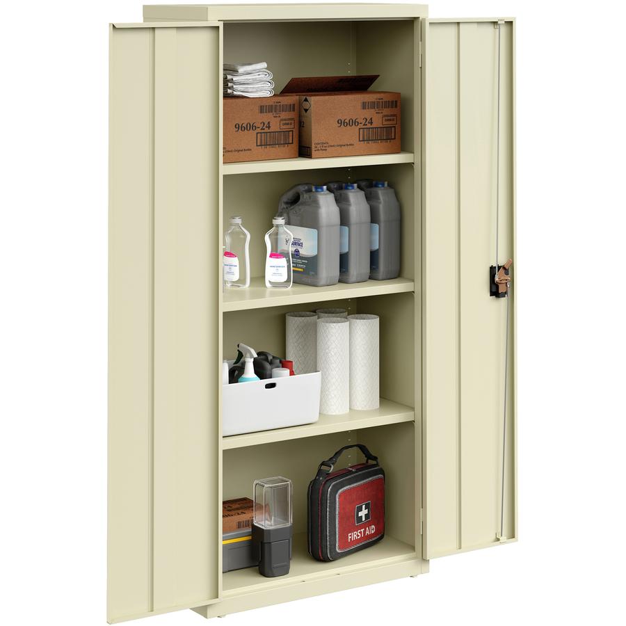 Lorell Fortress Series Slimline Storage Cabinet - 30" x 15" x 66" - 4 x Shelf(ves) - 720 lb Load Capacity - Durable, Welded, Nonporous Surface, Recessed Handle, Removable Lock, Locking System - Putty . Picture 4
