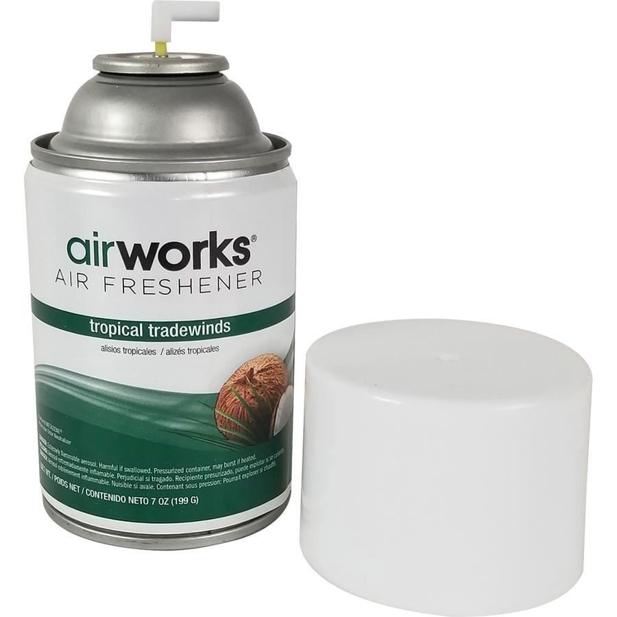 AirWorks Metered Aerosol Air Fresheners - Spray - 6000 ft³ - 7 fl oz (0.2 quart) - Tropical Tradewind - 12 / Carton - Wall Mountable. Picture 2