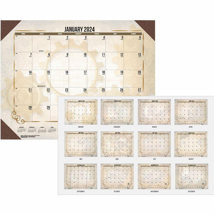 House of Doolittle Vintage Monthly Desk Pad Calendar - Julian Dates - Monthly - 12 Month - January - December - 1 Month Single Page Layout - 22" x 17" Sheet Size - Headband - Desk Pad - Brown - Leathe. Picture 2