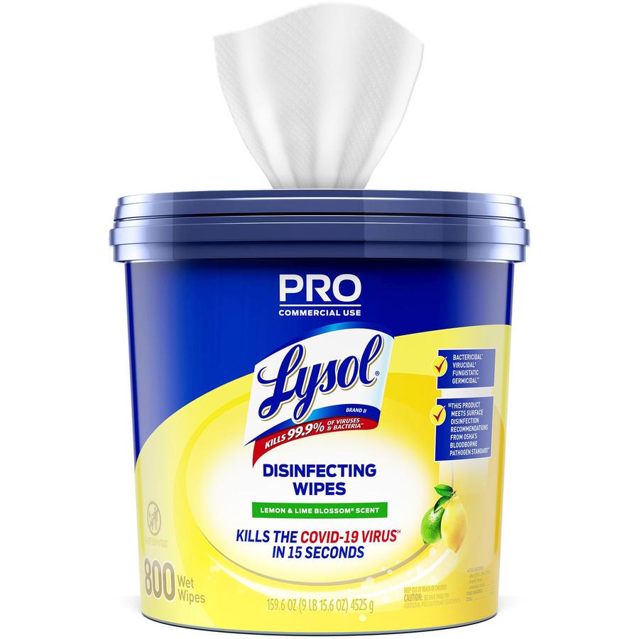 Lysol Disinfecting Wipe Bucket w/Wipes - Lemon & Lime Blossom Scent - 8" Length x 6" Width - 800 Each - White. Picture 2