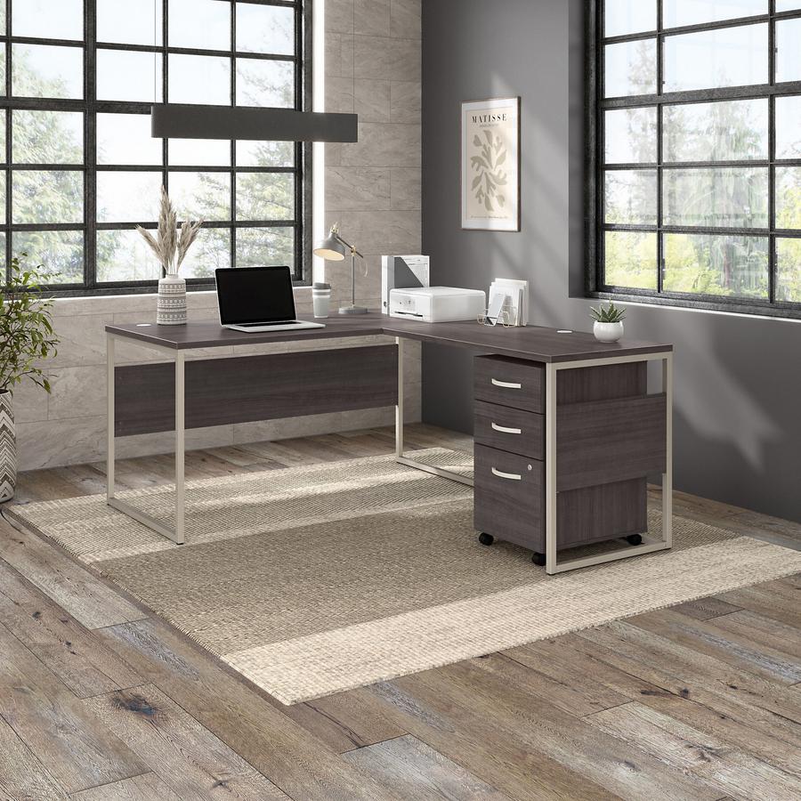 Bush Business Furniture Hybrid 60W x 30D L Shaped Table Desk with Mobile File Cabinet, Storm Gray/Storm Gray. Picture 2