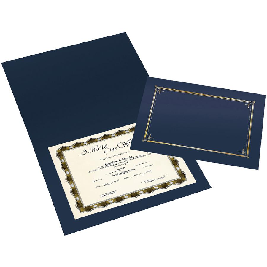 Geographics Certificate Holder - Linen - Gold Foil, Navy Blue - 10 / Pack. Picture 2