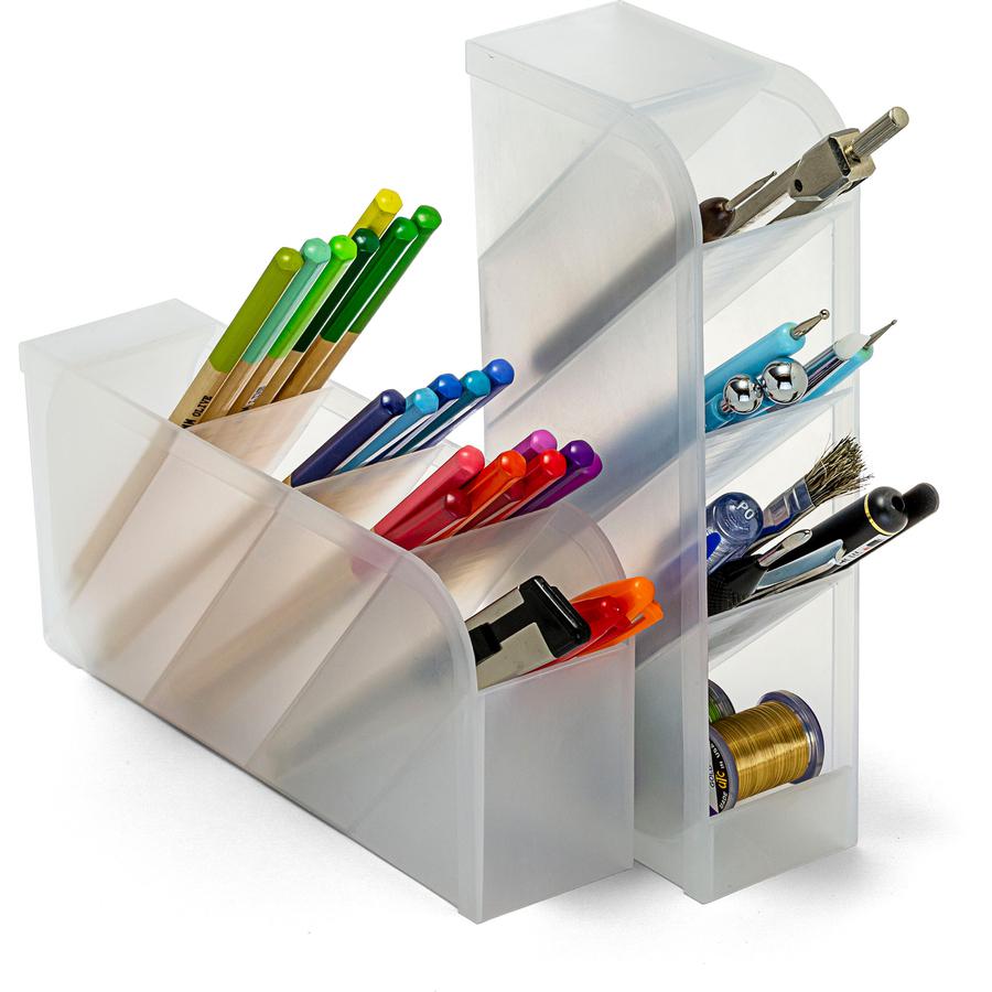 Officemate Pen Holder Desk Organizer - 8 Compartment(s) - Horizontal/Vertical - 8" Height x 4" Width x 3.7" DepthDesktop - Durable, Pen Holder - Translucent White - Plastic - 1 Pack. Picture 2