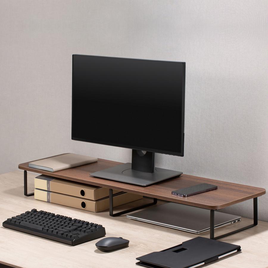 Lorell Quick-Install Monitor Laptop Riser - 4.8" Height x 39.4" Width x 10.2" Depth - Powder Coated - Steel, Particleboard, Silicone - Teak. Picture 2