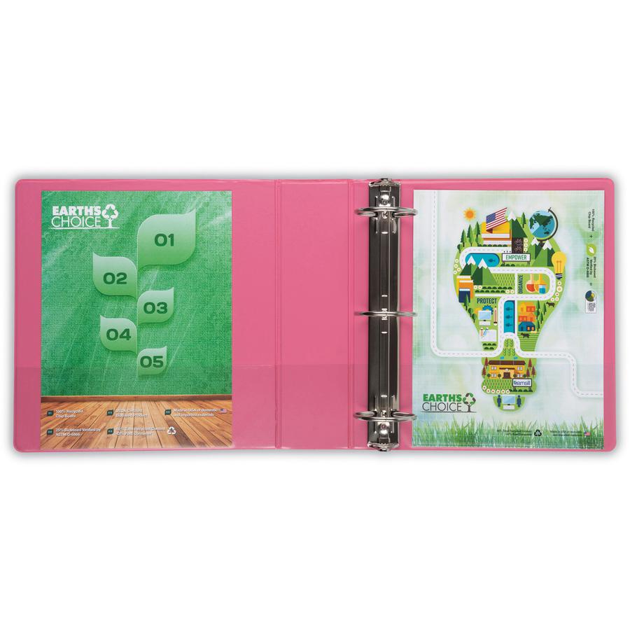 Samsill Earth's Choice Plant-based View Binders - 3" Binder Capacity - Letter - 8 1/2" x 11" Sheet Size - 3 x Round Ring Fastener(s) - 2 Pocket(s) - Chipboard, Polypropylene, Plastic - Berry Pink - Re. Picture 2