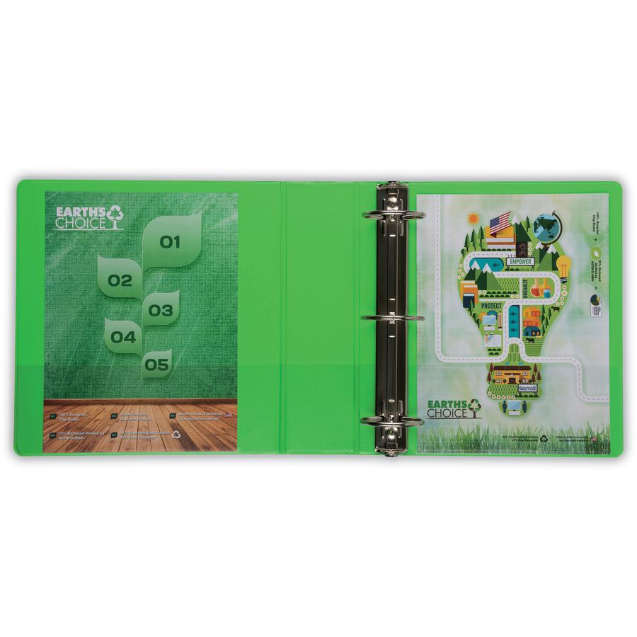 Samsill Earth's Choice Plant-based View Binders - 3" Binder Capacity - Letter - 8 1/2" x 11" Sheet Size - 3 x Round Ring Fastener(s) - 2 Pocket(s) - Chipboard, Polypropylene, Plastic - Lime Green - 1.. Picture 2