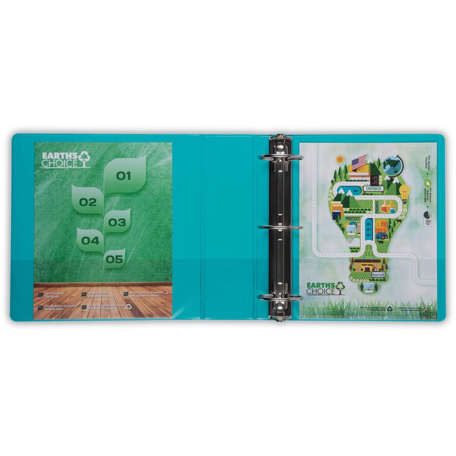 Samsill Earth's Choice Plant-based View Binders - 3" Binder Capacity - Letter - 8 1/2" x 11" Sheet Size - 3 x Round Ring Fastener(s) - 2 Pocket(s) - Chipboard, Polypropylene, Plastic - Turquoise - Rec. Picture 2