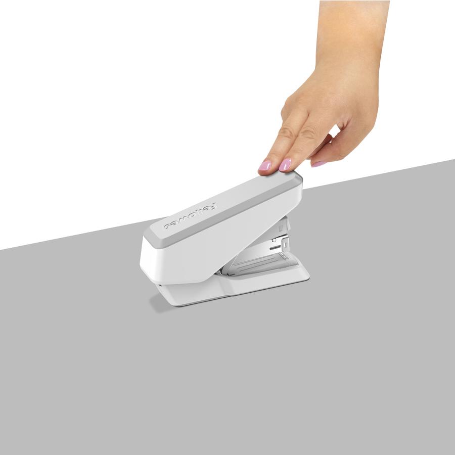 Fellowes EasyPress Half Strip Stapler - 40 Sheets Capacity - 105 Staple Capacity - Half Strip - 1/4" Staple Size - 1 Each - White. Picture 2