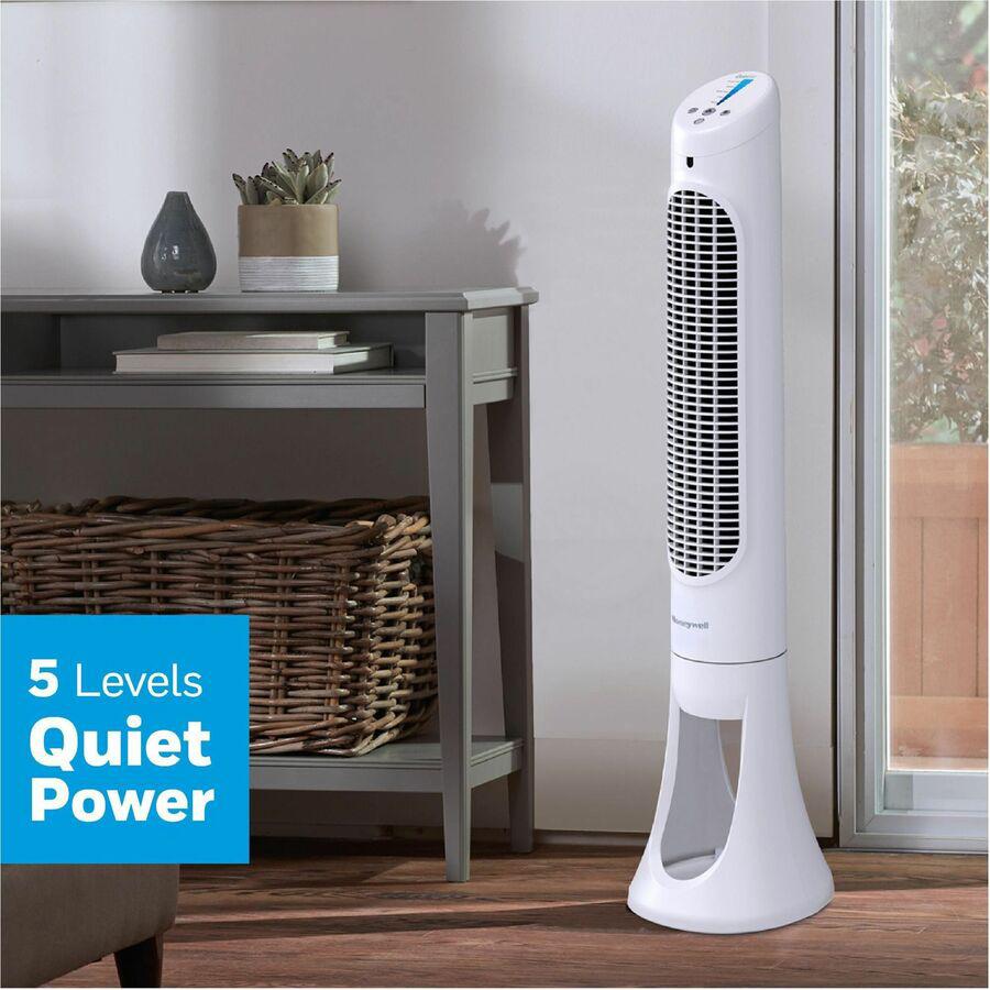 Honeywell QuietSet 5 Tower Fan - 5 Speed - Oscillating, Remote, Timer-off Function, Quiet, Sturdy, Electronic Control Panel, Touch Operation - 40" Height x 8.3" Width x 10.8" Depth - Plastic - White. Picture 2