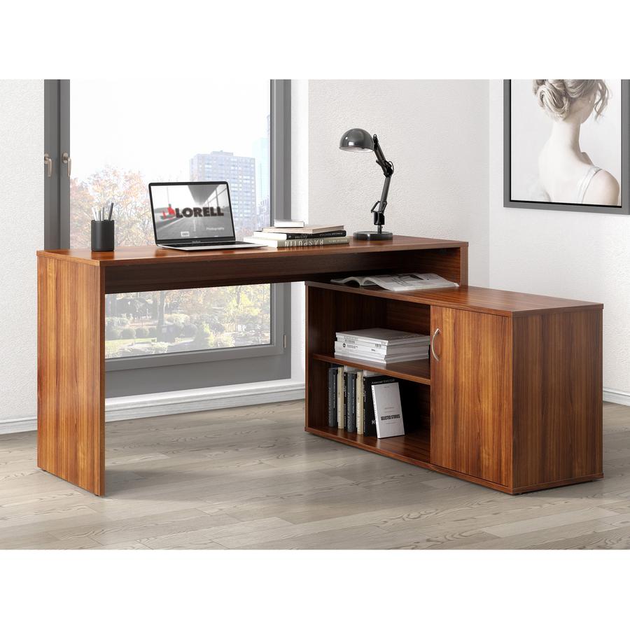 LYS L-Shape Workstation with Cabinet - Laminated L-shaped Top - 200 lb Capacity - 29.50" Height x 60" Width x 47.25" Depth - Assembly Required - Mahogany - Particleboard - 1 Each. Picture 2