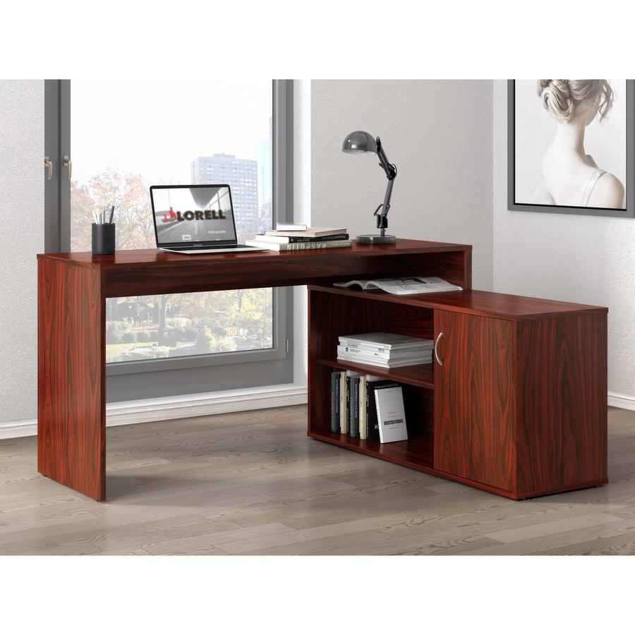 LYS L-Shape Workstation with Cabinet - Laminated L-shaped Top - 200 lb Capacity - 29.50" Height x 60" Width x 47.25" Depth - Assembly Required - Walnut - Particleboard - 1 Each. Picture 2