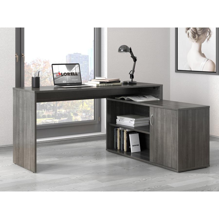 LYS L-Shape Workstation with Cabinet - Laminated L-shaped Top - 200 lb Capacity - 29.50" Height x 60" Width x 47.25" Depth - Assembly Required - Weathered Charcoal - Particleboard - 1 Each. Picture 2