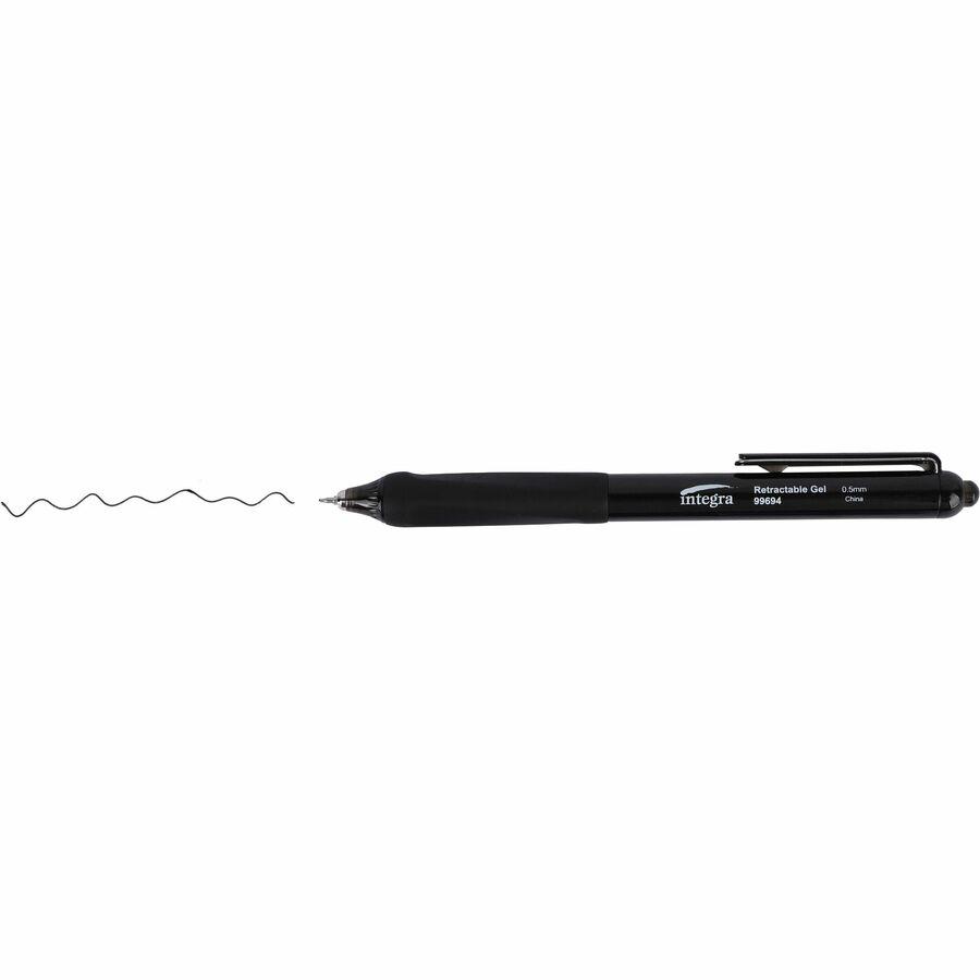 Integra Silent Retractable Gel Pens - 0.5 mm Pen Point Size - Retractable - Black - 12 / Box. Picture 2
