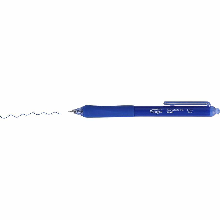 Integra Silent Retractable Gel Pens - 0.5 mm Pen Point Size - Retractable - Blue - 12 / Box. Picture 2