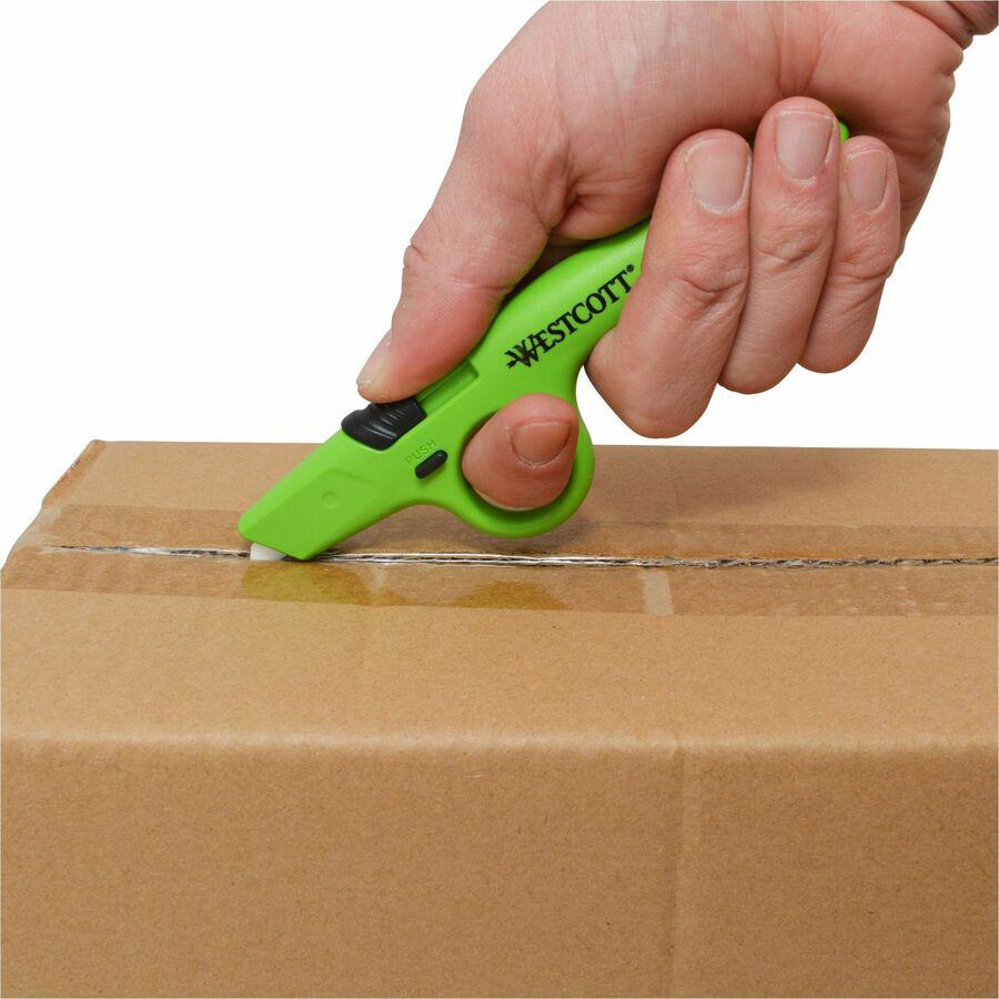 Westcott Non-Replaceable Finger Loop Safety Cutter - Ceramic Blade - Retractable, Lock Off Switch, Durable - Acrylonitrile Butadiene Styrene (ABS) - Green - 1 Each. Picture 2