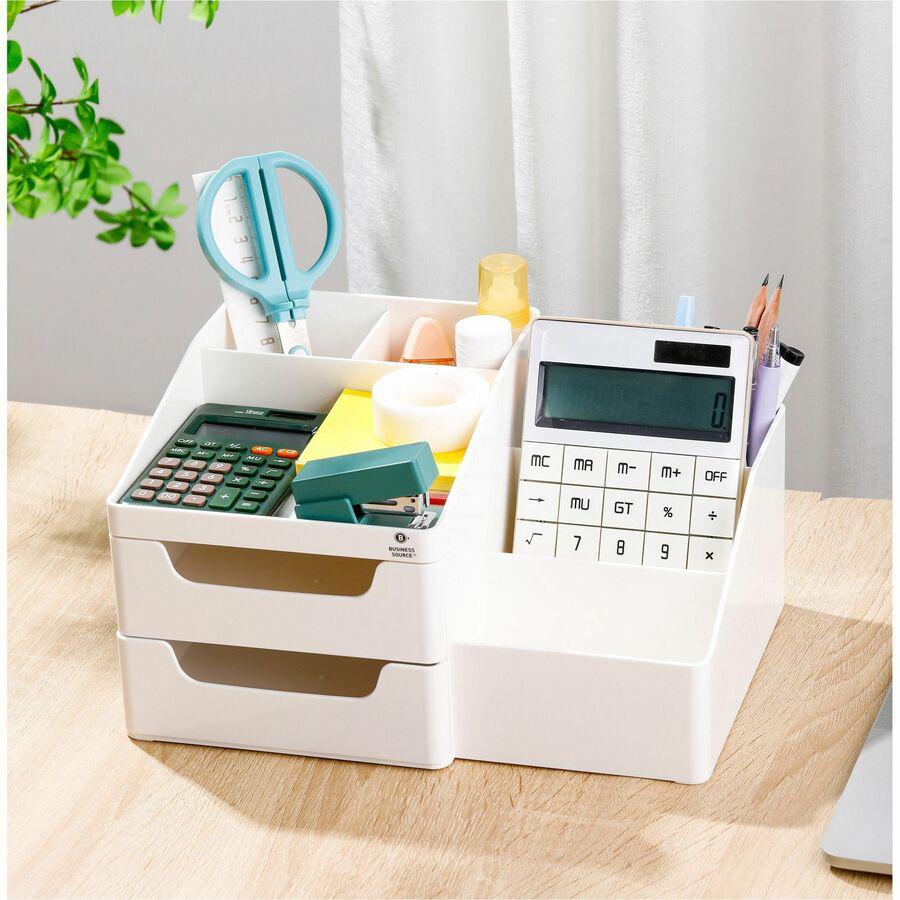 Business Source Multi-Grid Desktop Organizer - 7 Compartment(s) - 2 Drawer(s) - 5.7" Height x 10.7" Width x 7.6" DepthDesktop - Storage Drawer, Removable Drawer, Durable - White - ABS Plastic - 1 Each. Picture 2