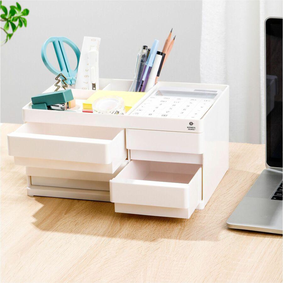 Business Source Multi-Drawer Desktop Organizer - 4 Compartment(s) - 4 Drawer(s) - 5.2" Height x 10.4" Width x 7.4" DepthDesktop - Storage Drawer, Removable Drawer, Durable - White, Pink - ABS Plastic . Picture 2