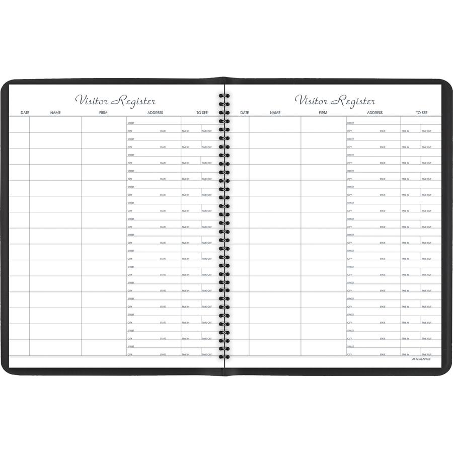 At-A-Glance Visitor's Register Book - 60 Sheet(s) - Wire Bound - 8.50" x 11" Sheet Size - Black - White Sheet(s) - Black Cover - 1 Each. Picture 4