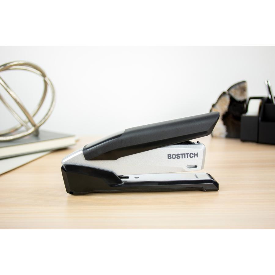 Bostitch InPower Spring-Powered Antimicrobial Desktop Stapler - 28 Sheets Capacity - 210 Staple Capacity - Full Strip - 1 Each - Silver, Black. Picture 2