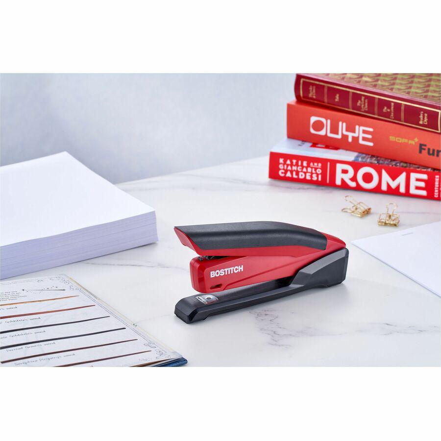 Bostitch InPower Spring-Powered Antimicrobial Desktop Stapler - 20 Sheets Capacity - 210 Staple Capacity - Full Strip - 1 Each - Red. Picture 2