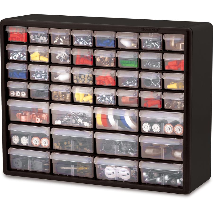 Akro-Mils 44-Drawer Plastic Storage Cabinet - 44 Compartment(s) - 15.8" Height6.4" Depth x 20" Length - Unbreakable, Stackable, Finger Grip - Black - Polystyrene - 1 Each. Picture 2