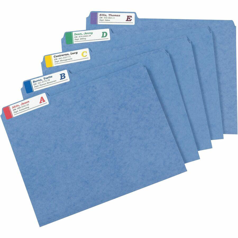 Avery&reg; Extra-Large File Folder Labels - 15/16" Width x 3 7/16" Length - Permanent Adhesive - Rectangle - Laser, Inkjet - Blue, Green, Purple, Red, Yellow - Paper - 18 / Sheet - 25 Total Sheets - 4. Picture 2