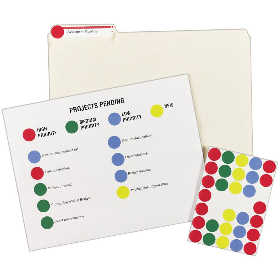 Avery&reg; Removable Print or Write Color Coding Labels - 3/4" Diameter - Removable Adhesive - Round - Laser, Inkjet - Blue, Green, Red, Yellow - Paper - 24 / Sheet - 42 Total Sheets - 1008 Total Labe. Picture 4