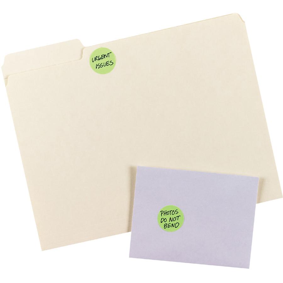 Avery&reg; 1-1/4" Color-Coding Labels - - Height1 1/4" Diameter - Removable Adhesive - Round - Laser - Neon Green - 12 / Sheet - 400 / Pack. Picture 4