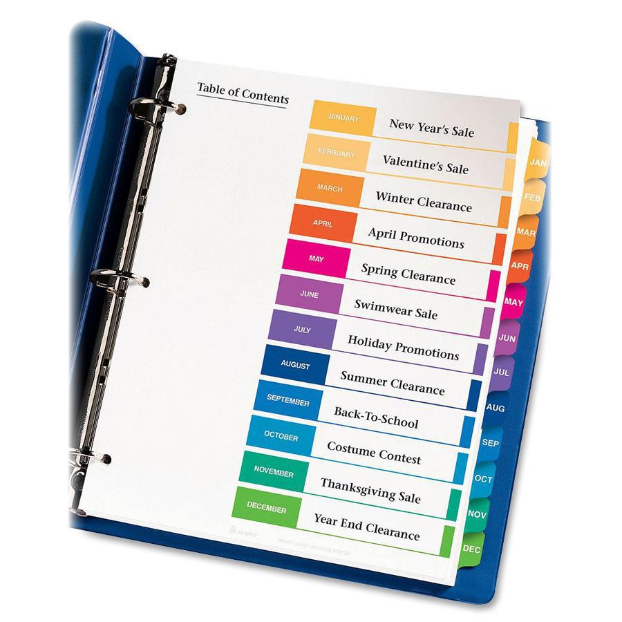 Avery&reg; Ready Index Binder Dividers - Customizable Table of Contents - 12 x Divider(s) - Printed Tab(s) - Month - Jan-Dec - 12 Tab(s)/Set - 8.5" Divider Width x 11" Divider Length - Letter - 3 Hole. Picture 3