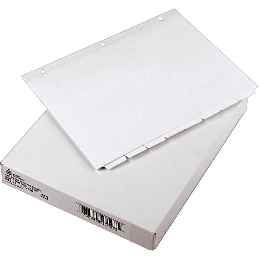 Avery&reg; Plain Tab Write-On Dividers - 8 x Divider(s) - 8 Tab(s)/Set - 8.5" Divider Width x 11" Divider Length - Letter - 3 Hole Punched - White Tab(s) - Recycled - Reinforced, Non-laminated - 24 / . Picture 2