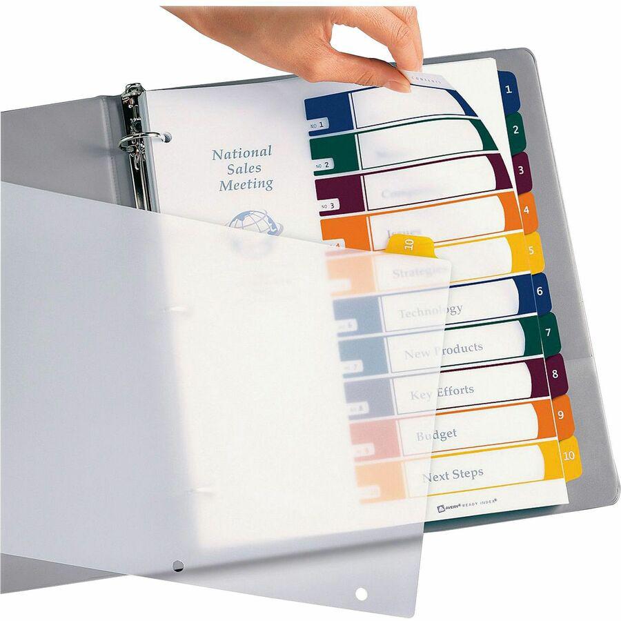 Avery&reg; Ready Index Customizable TOC Binder Dividers - 10 x Divider(s) - 10 Tab(s) - 1-10 - 10 Tab(s)/Set - 8.5" Divider Width x 11" Divider Length - 3 Hole Punched - Clear Plastic Divider - Multic. Picture 2