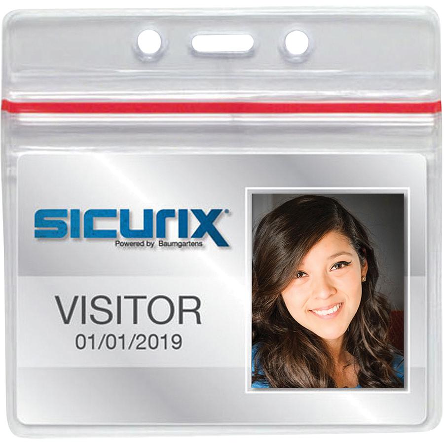 SICURIX Sealable ID Badge Holder - Support 3.75" x 2.62" Media - Horizontal - Vinyl - 50 / Pack - Clear. Picture 2