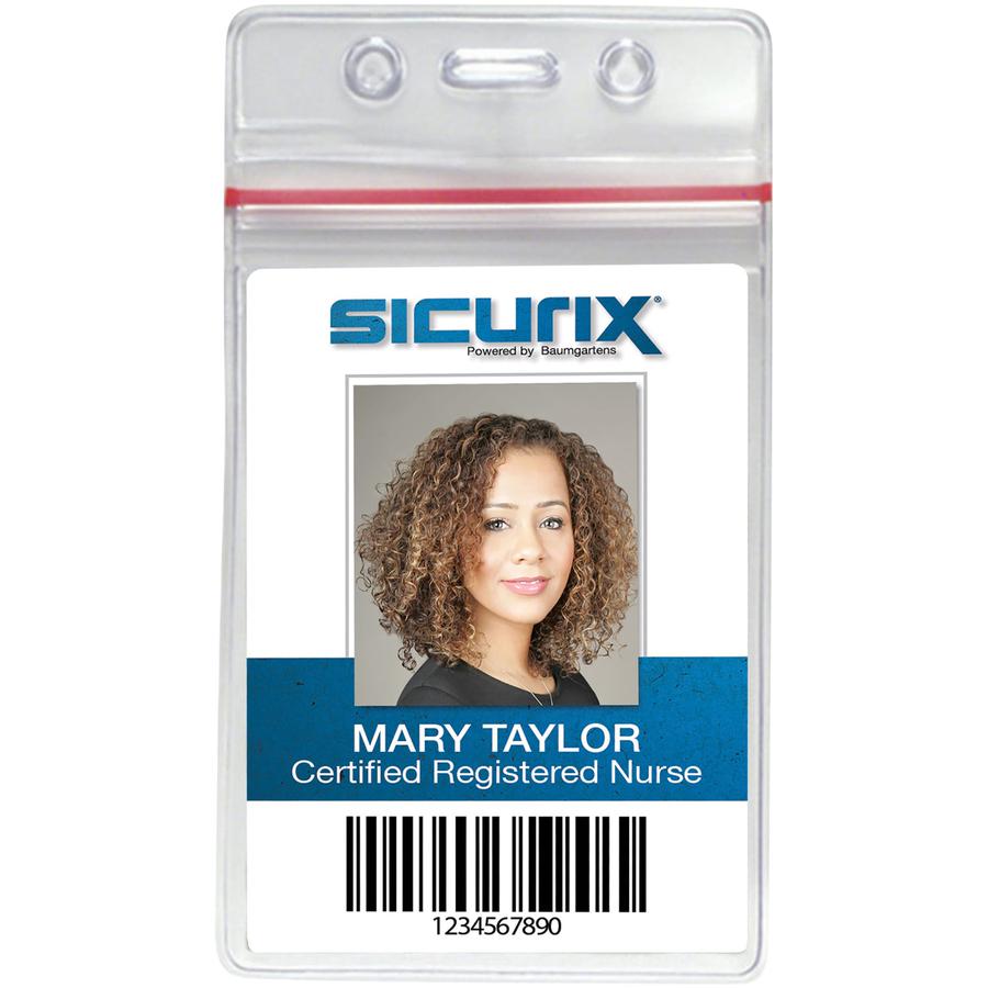 SICURIX Sealable ID Badge Holder - Support 2.62" x 3.75" Media - Vertical - Vinyl - 50 / Pack - Clear. Picture 5