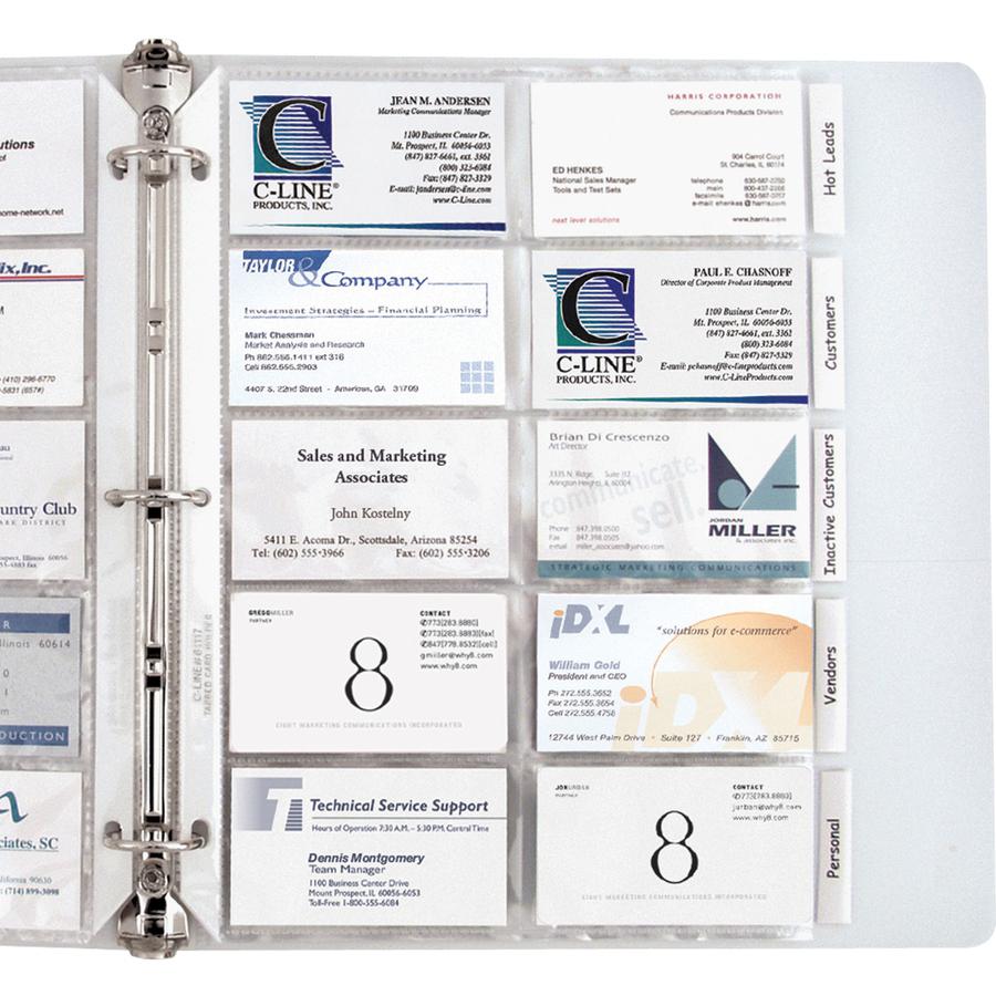 C-Line Business Card Holder Pages with Index Tabs for Ring Binders, Poly - 5-Tab Set, Holds 20 Cards/Page, 3-Hole Punched, 11 x 8-1/2, 5/PK, 61117. Picture 4