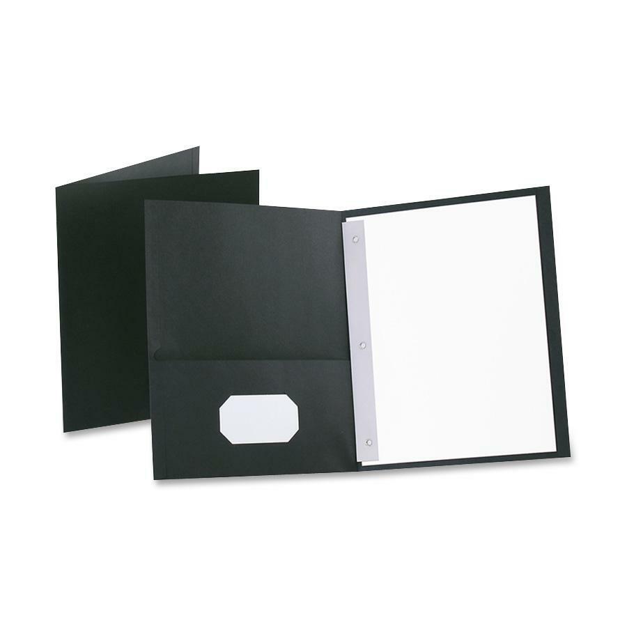 Oxford Letter Recycled Pocket Folder - 8 1/2" x 11" - 3 Fastener(s) - 1/2" Fastener Capacity for Folder - 2 Inside Front & Back Pocket(s) - Leatherette - Dark Blue - 10% Recycled - 25 / Box. Picture 2
