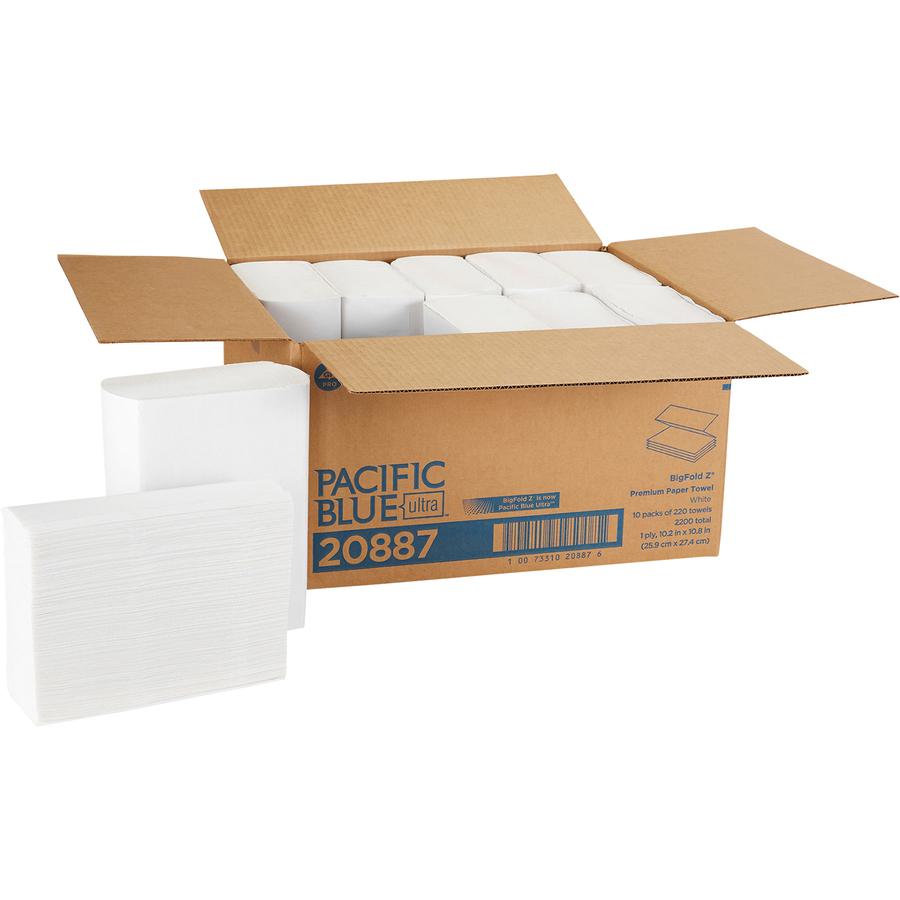 Pacific Blue Ultra Big Fold Z Premium Paper Towels - 1 Ply - 10.40" x 10.80" - White - 220 Per Pack - 10 / Carton. Picture 2