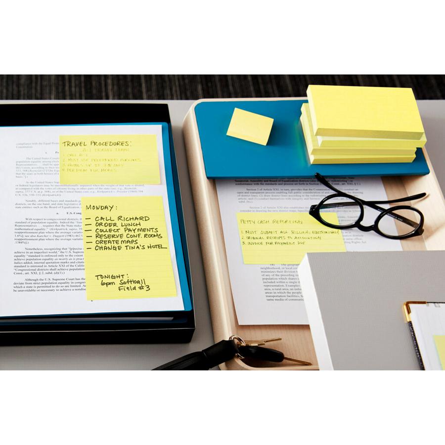Post-it&reg; Greener Notes - 1200 - 3" x 5" - Rectangle - 100 Sheets per Pad - Unruled - Canary Yellow - Paper - Self-adhesive, Repositionable - 12 / Pack - Recycled. Picture 2