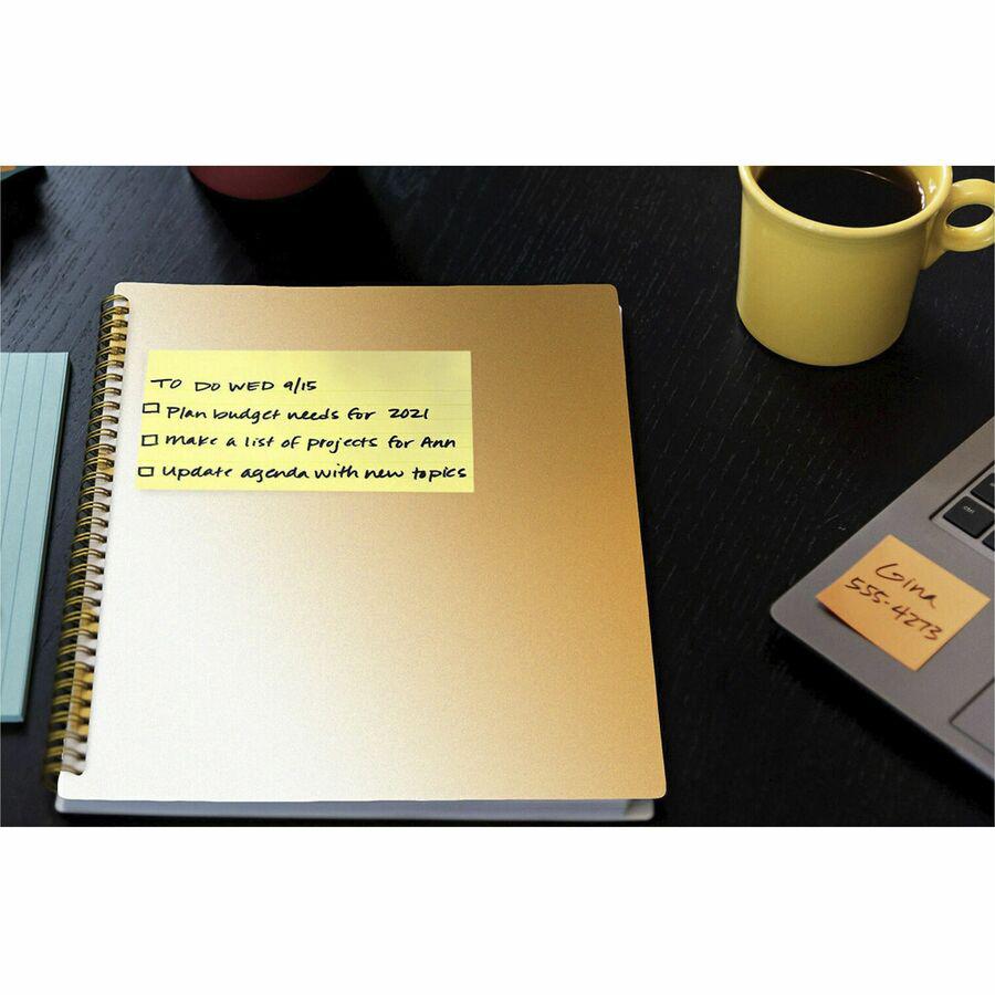 Post-it&reg; Notes Original Notepads - 3" x 5" - Rectangle - 100 Sheets per Pad - Unruled - Canary Yellow - Paper - Self-adhesive, Repositionable - 12 / Pack. Picture 2