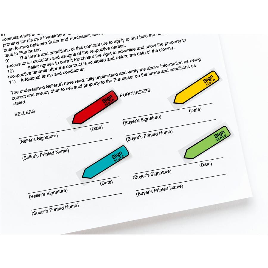 Post-it&reg; 1/2"W Arrow Message Flags - 4 Dispensers - 30 x Yellow, 30 x Blue, 30 x Red, 30 x Green - 0.50" x 1.75" - Rectangle, Arrow - Unruled - "SIGN HERE" - Blue, Green, Red, Yellow, Assorted - R. Picture 2