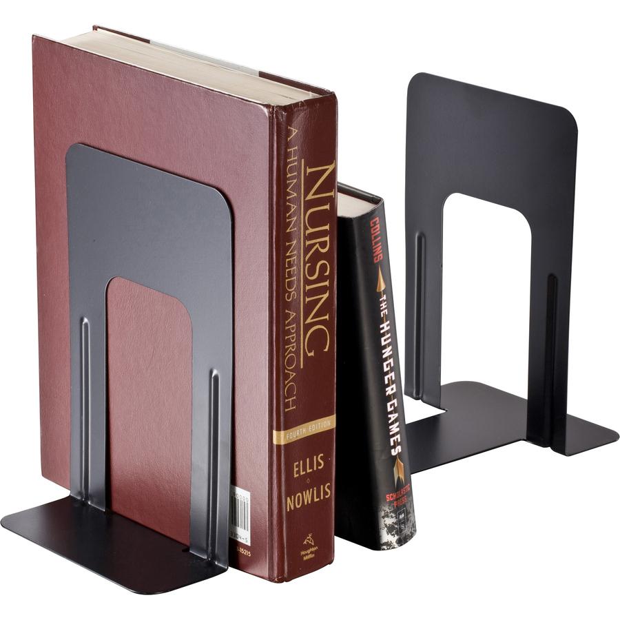 Officemate Non-Skid Bookends - 9" Height x 5.9" Width x 8.2" DepthDesktop - Non-skid Base, Chip Resistant, Non-slip, Scratch Resistant - Enamel - Black - Steel - 2 / Pair. Picture 2