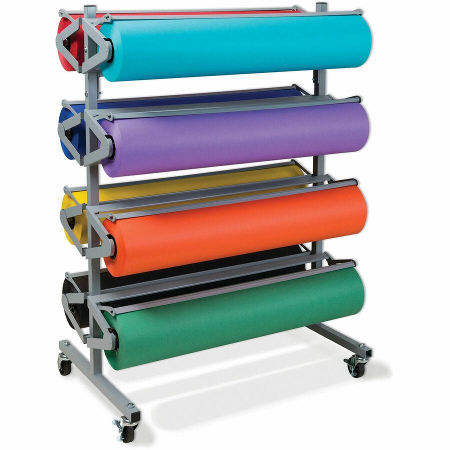 Pacon Horizontal Art Paper Roll Dispenser - 36" Roll Width Supported - 9" Roll Diameter Supported - Mobile Unit, Locking Casters, Powder Coated - Gray - Steel - 1 Each. Picture 2