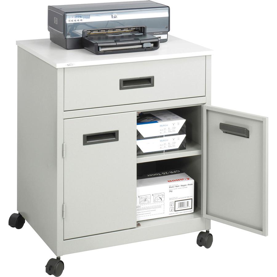 Safco Steel Mobile Machine Stand with Drawer - 200 lb Load Capacity - 2 x Shelf(ves) - Hinged Door - 29.8" Height x 25" Width x 20" Depth - Floor - Laminate, Powder Coated - Steel - Gray. Picture 5